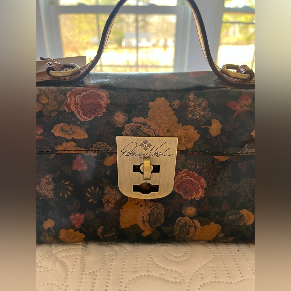Patricia Nash Dark Floral Top-Handle Satchel with Brushed-Gold Hardware